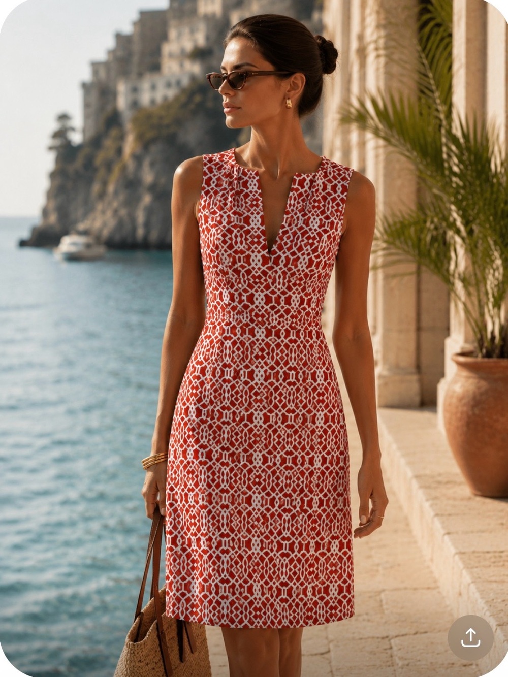 JUDE CONNALLY Orange & White Geometric Sleeveless Shift Dress